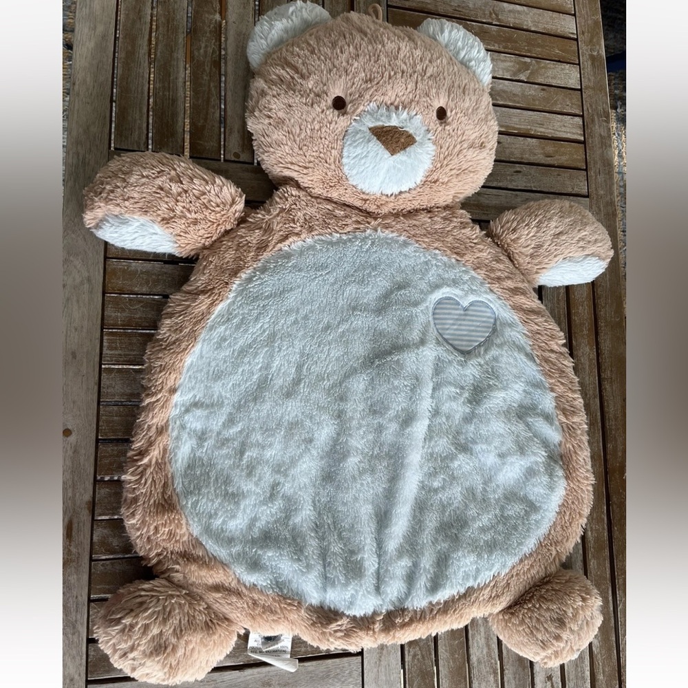 Mary Meyer Teddy Bear Heart Baby Mat 32” Play Brown Blue Plush Soft